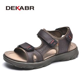 DEKABR Summer Men Casual Beach Outdoor Water Shoes Breathable Trekking Fashion Sandals Fishing Genuine Leather Leisure Shoes (Color: 01 Dark Brown)