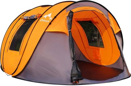 Oileus Pop Up Tent Family Camping Tents - 4/6/8 Person Cabin Tent Quick Setup, Instant Camping (Color: Orange   6 Person)